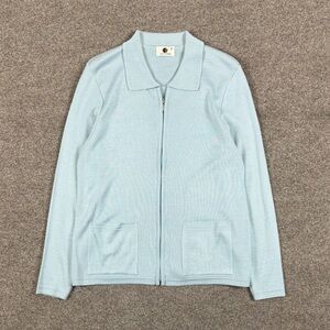Vintage Light Blue Full Zip Lightweight Collared Cardigan Sweater Women’s M Y2K